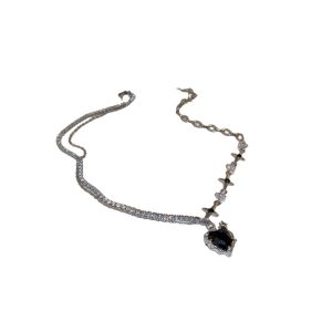 Frigga Crystal Heart Pendant Clavicle Necklace 